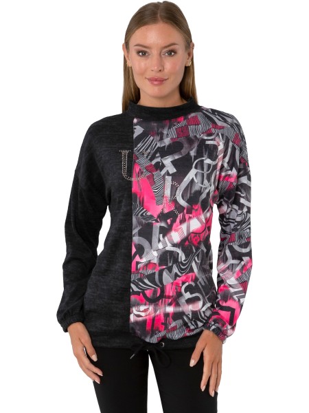 Estefania for woman, Pullover mit Strasssteinen und Tunnelzug am Saum