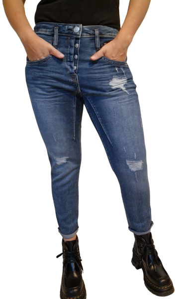 Herrlicher, Shyra Cropped Jeans Comfort mit halb verdeckter Knopfleiste im destroyed Look